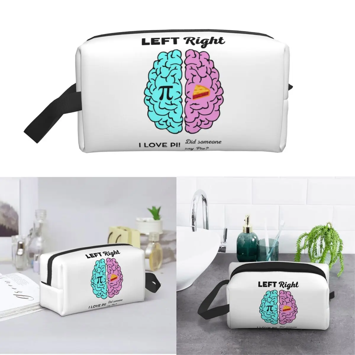 Left Right Brain Hemisphere Pi Pie Math Joke Makeup Bag Cosmetic Storage Dopp Kit Toiletry Cosmetic Bag for Women Beauty Travel