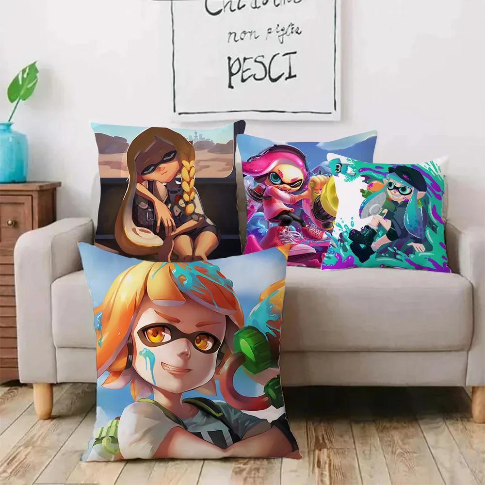 Game S-Splatoon Pillow Covers Cartoon Sofa Decorative Home Double-sided Printing Short Plush Cute Cushion Cover