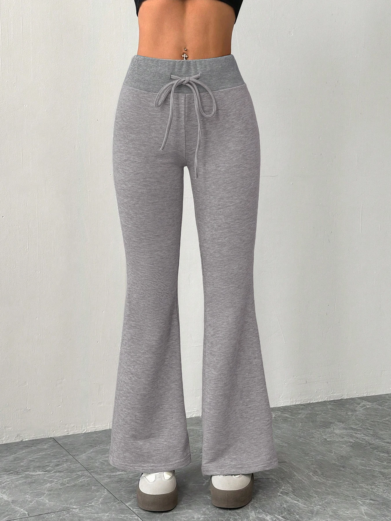 AODEBIAO Grey Pants Women Summer Sexy Slim Basic Solid Lace-up High Waist Flare Pants Women Fashion Casual New Trousers Female