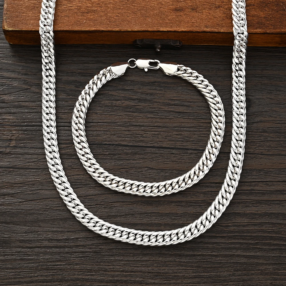 

Silver Color Men Necklaces Bracele Set Copper Figaro Chain Women Nicely Bridle Wedding Jewelry Gifts