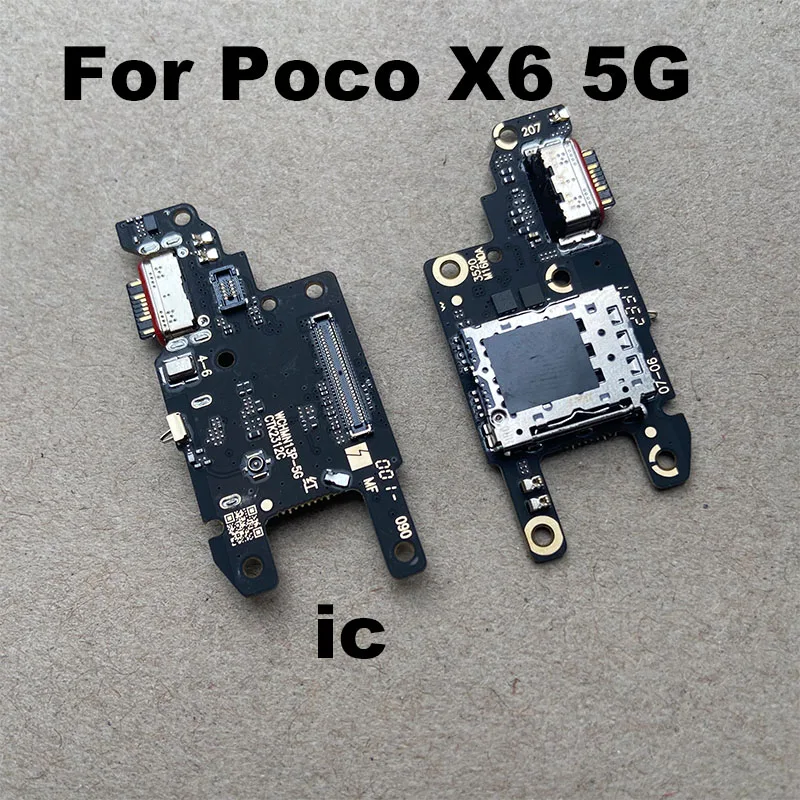 For Xiaomi Poco X6 5G Mian Mother Motherboa + USB Charging Dock Port Mic Microphone Connector Board Flex Cable Replacement