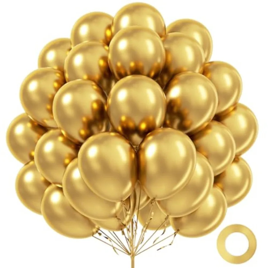 

Metallic Balloons 1 inch, 100 Pack Chrome Gold Latex Balloons for Birthday Baby Shower Wedding Graduation Party Balloons with G