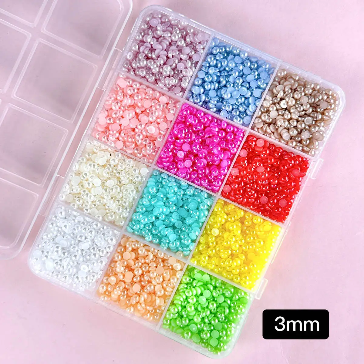 1Box New Glossy Semi-circular Pearls Nail Charms 3mm Solid Color Simulated Flatback Pearls Nail Art Decorations for DIY Nails
