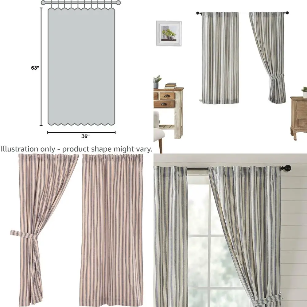 

Blue Striped 63 Ticking Curtains, Pair Set