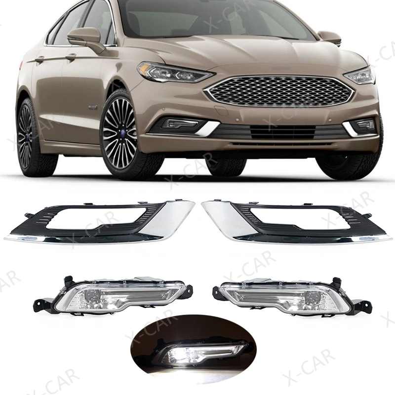 Front Bumper LED DRL Daytime Driving Light Cover Frame For Ford Fusion Mondeo Explorer Sport 2017 2018 2019 Foglight Foglamp
