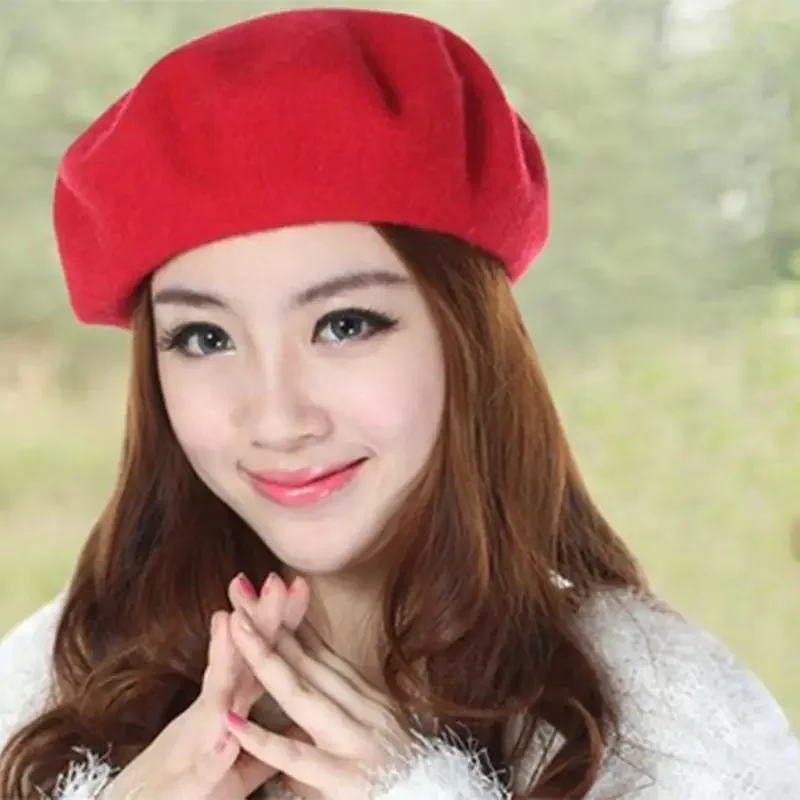 2024 New Womens Winter Hat Beret Female Wool Cotton Blend Cap New Woman Hats Caps Black White Gray Pink Boinas De Mujer