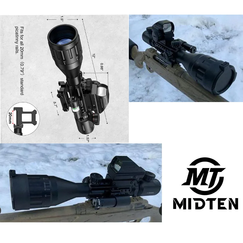 MidTen 4-16x50 AO Tactical Rifle Scope Dual Illuminated Optics Illuminated Sight 4 Holographic Reticle Green Dot