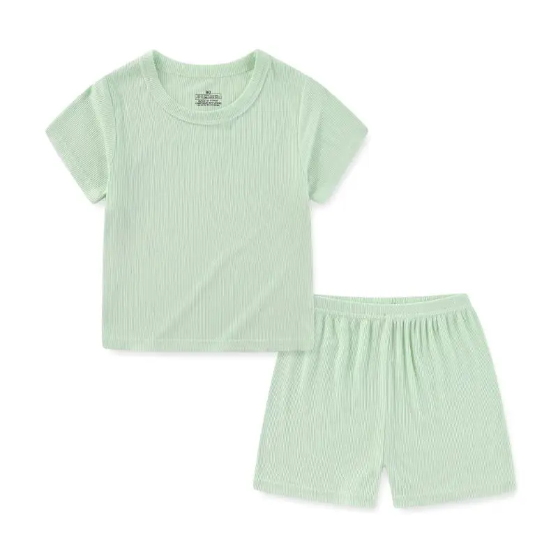 Summer Unisex Kids Shorts+Top Solid Color Toddler Boys Girls Clothing Sets Short Sleeve T-Shirts Pants 12 Months-5 Years Old