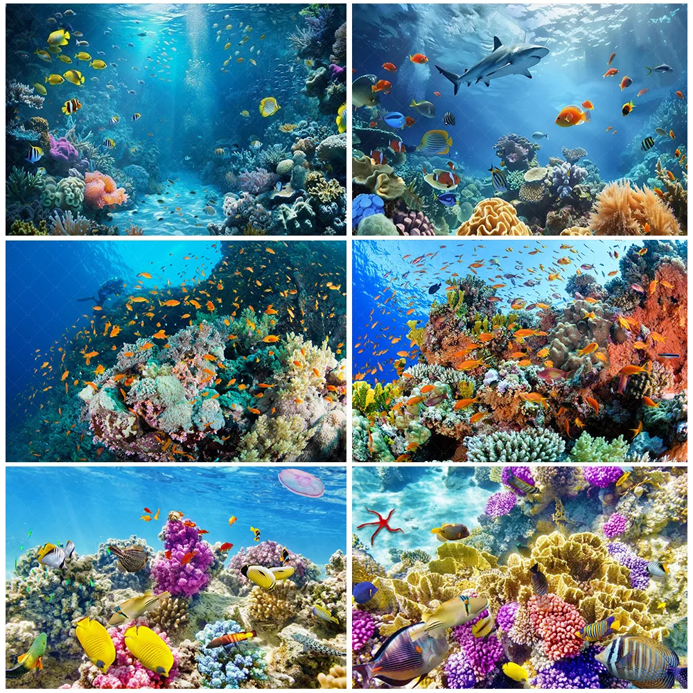 

Underwater World Seabed Coral Seaweed Theme Backdrop Undersea Fish Tropical Fish Photography Background Baby Shower Supplies