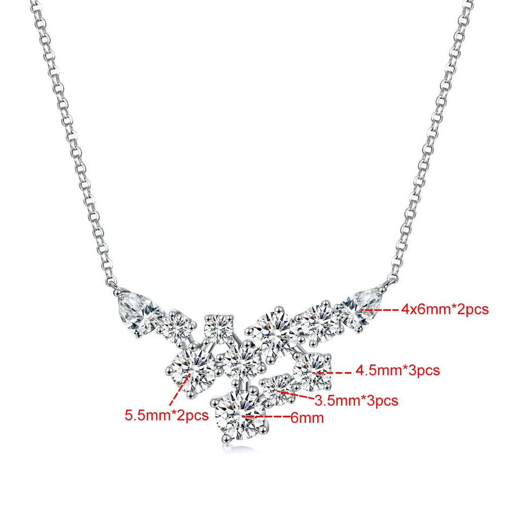 4.8cttw Full Moissanite Pendant Necklace for Women S925 Silver Round & Pear Cut Lab Diamond Necklace Party Wedding Jewelry Gift