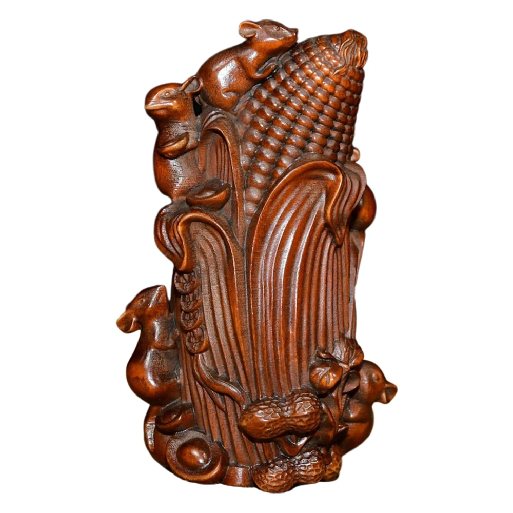Soporte de madera chino, estatuilla de rata de madera tallada Fengshui, abundancia, cosecha, prosperidad, fertilidad, crecimiento, bendición, plenitud