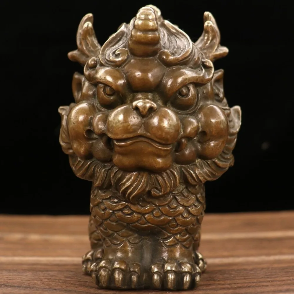 Vintage-Style Mini Year Beast Figurine: Creative Desktop Auspicious Beast—Bronze Qilin Ornament