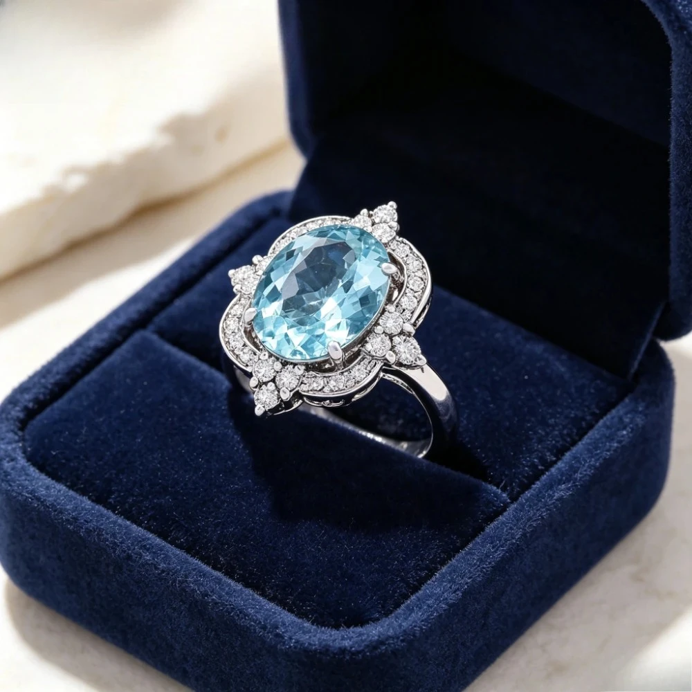 Luxurious 925 Sterling Silver New Blue Crystal Tanzanite Ring - Minimalist Party Accessory
