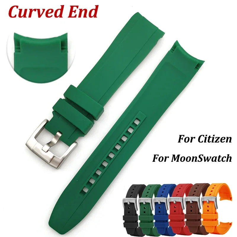 Curved End Watch Band for MoonSwatch Silicone Strap for Citizen 20mm 22mm Arc Rubber Sport Bracelet for Rolex Curve Straps