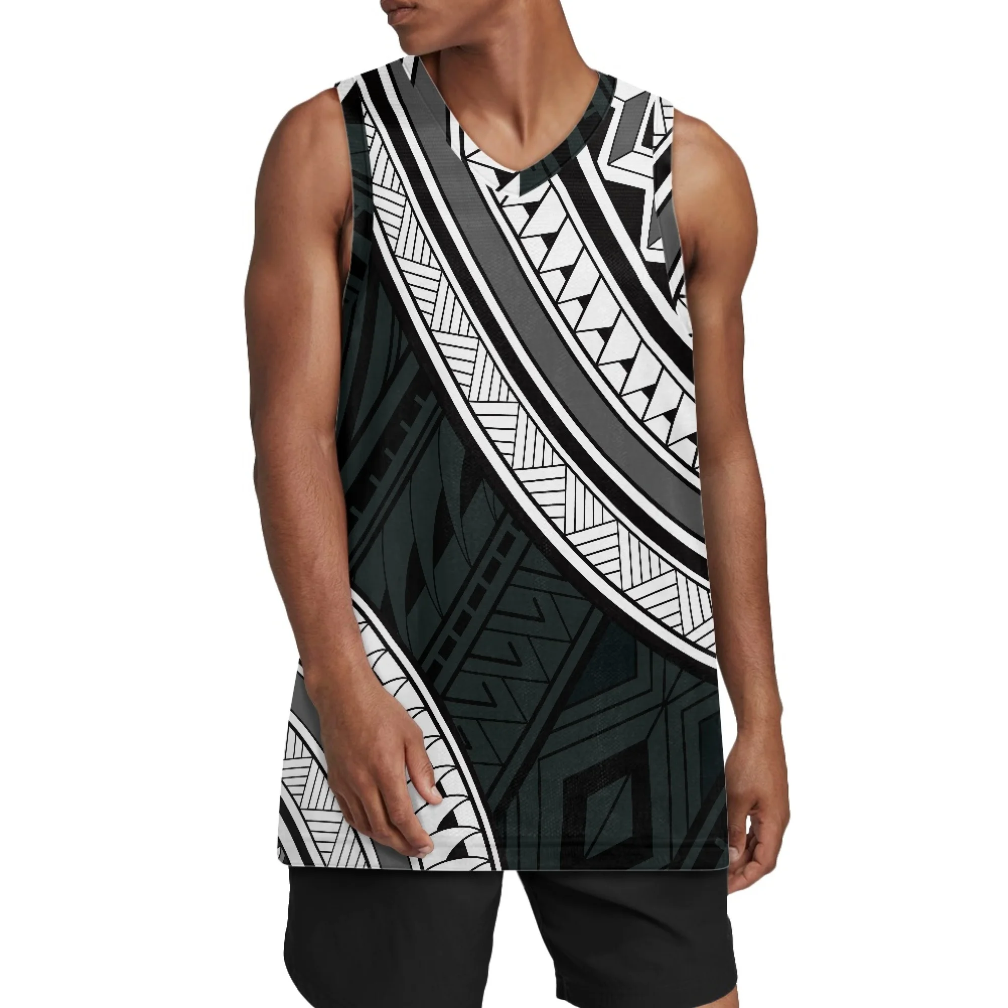 Youth Basketball Custom Multi-Color Polynesian Print Number Outdoor Training Jersey Breathable Quick Drying Basketball Shirt