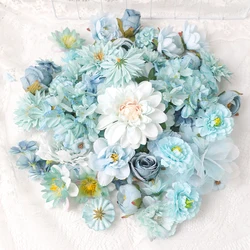 Blue Artificial Rose Flower Head Silk Fake Flowers Room Room Decor Garden Wedding Decoration Party Garden DIY Gifts Accessories