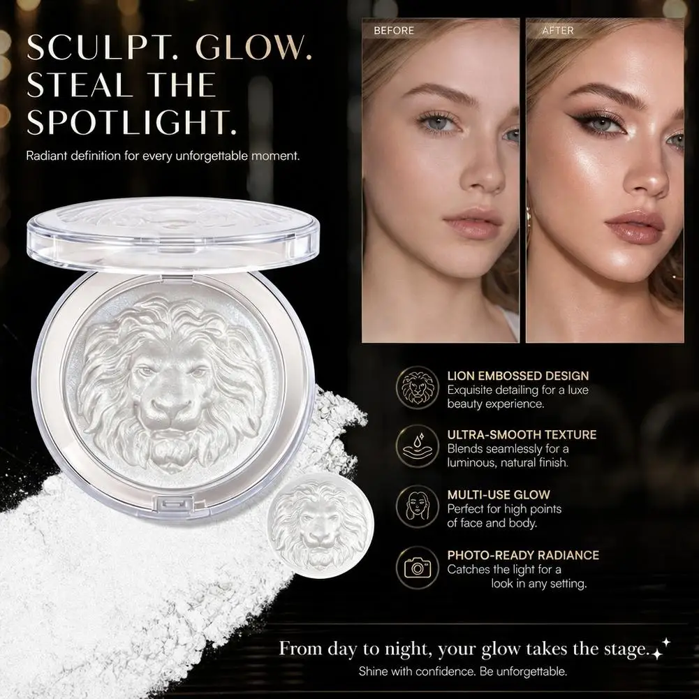 Lion Series Highlighter Powder Brighten Skin 3D Stereo Long Lasting Smooth Texture Daily Party Cosmetic