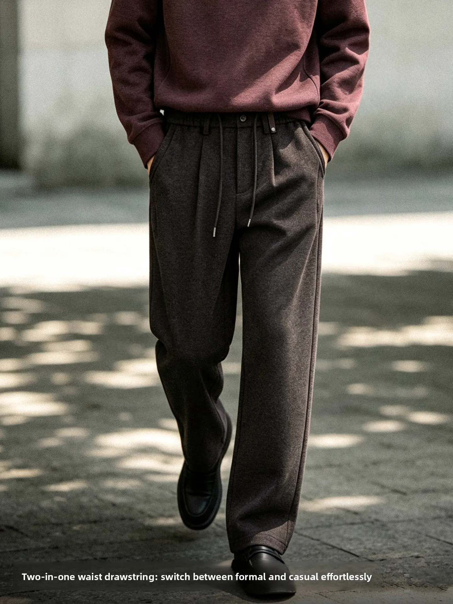 Men's Casual Straight Leg Woolen Pants Autumn New Style Simple Vintage Loose Fit Long Trousers Versatile Comfortable Warmth