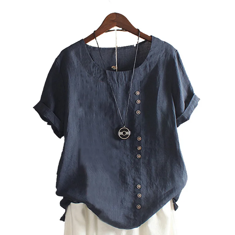 Sommer Damen Bluse Vintage Baumwolle und Leinen lose Kurzarm Freizeit hemden und Tops 2024 Mode Damen bekleidung Verkauf