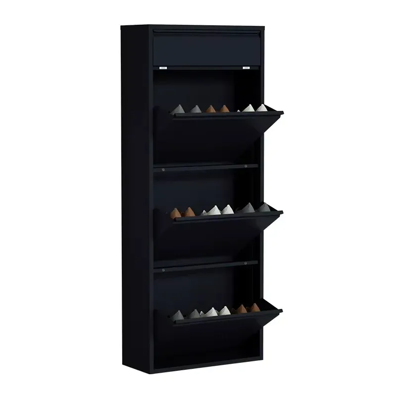 Modern 4 Drawer Steel Shoe Cabinet Ultra Thin Storage Rack Durable Wall Mounted Furniture for Living Room Home Organization