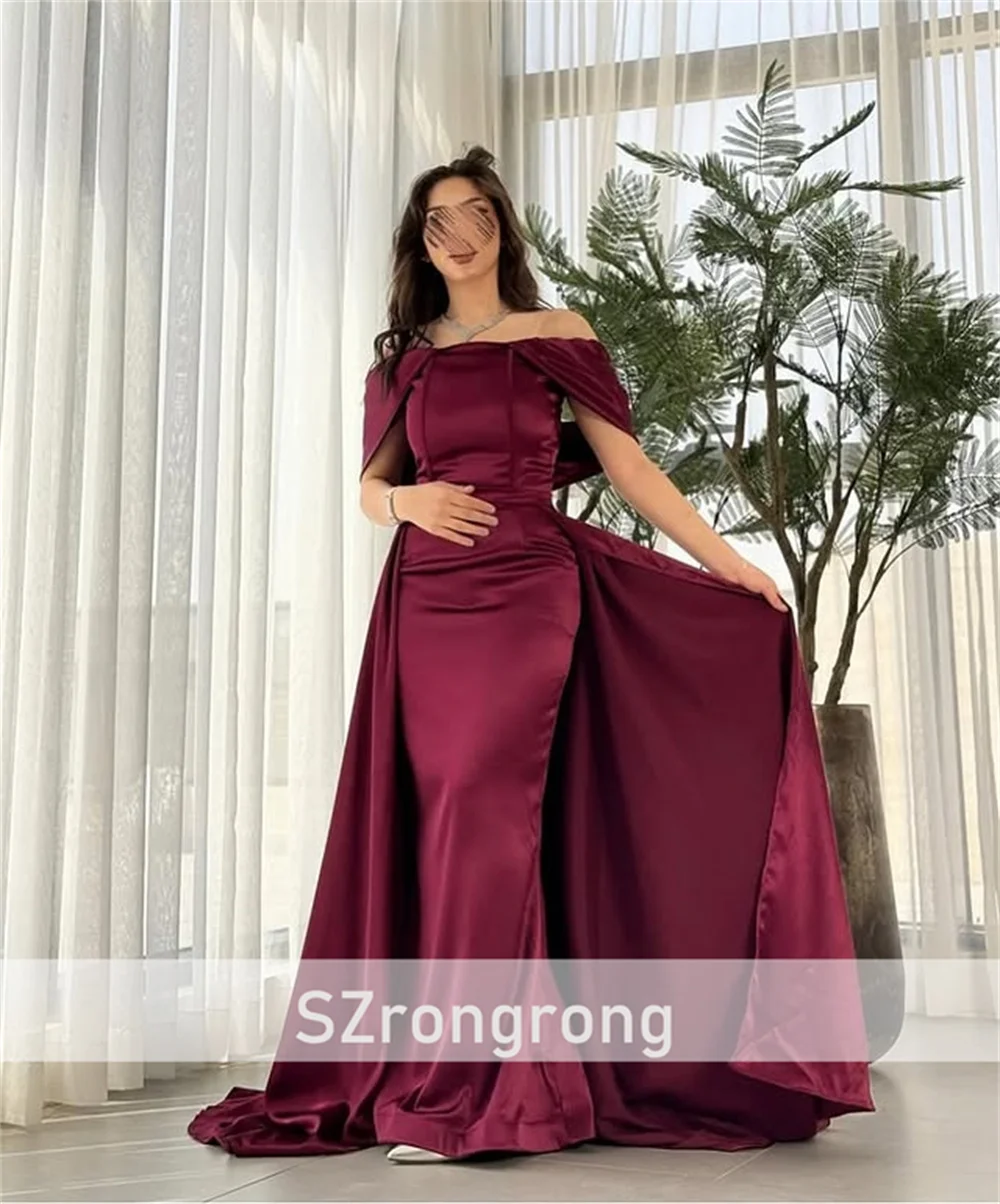 Vestido de noche formal plisado de satén con cuello barco clásico personalizado, vestido de fiesta sin espalda con corte extraíble para mujer