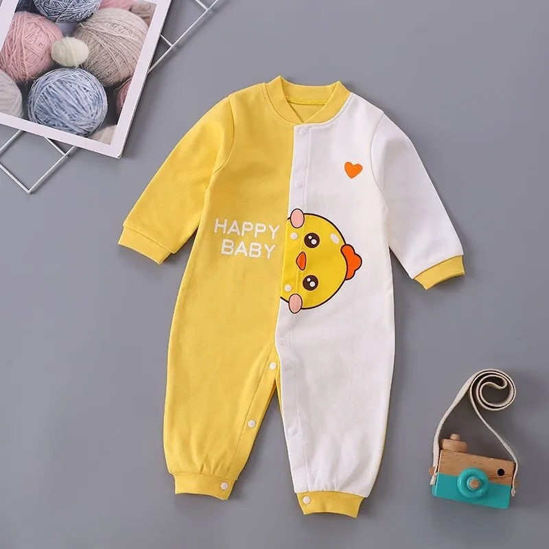 Newborn Boys Girls Long Sleeve Bodysuits Cute Soft Pure Cotton Rompers Autumn Winter Outer Wear Babies Cartoon Printed Pajamas