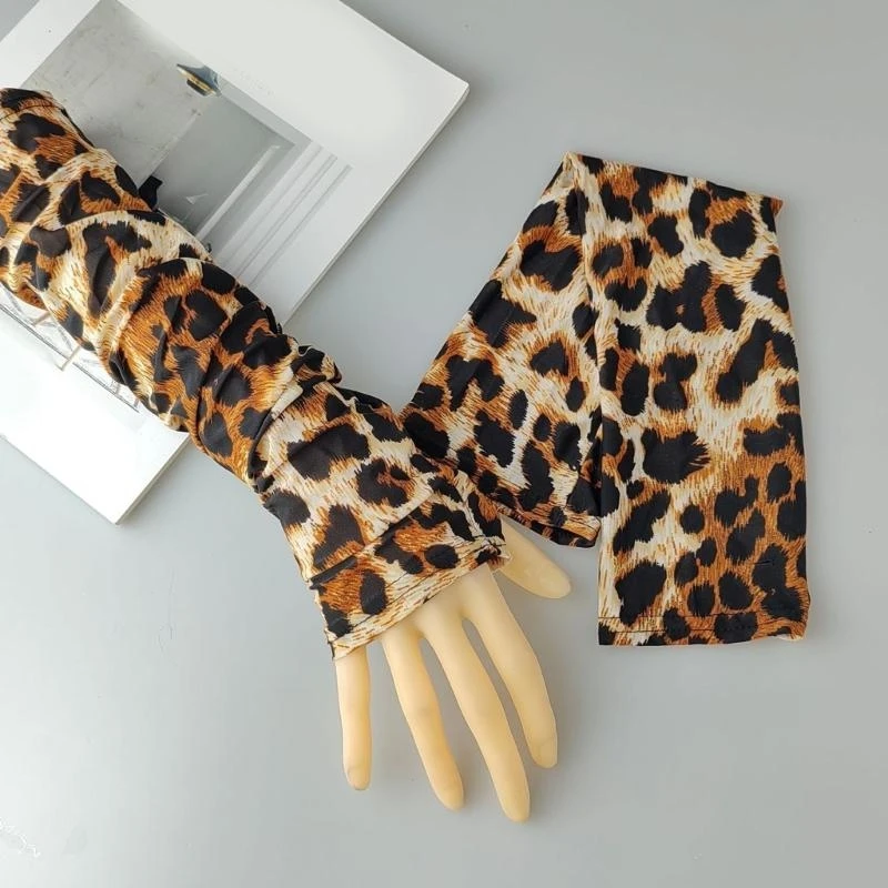 

50LE Trendy Arm Sleeves Long Gloves with Leopard Pattern Outdoor Sunproof Cycling Arm Cover for Daily Wear Outdoor Sport Gear