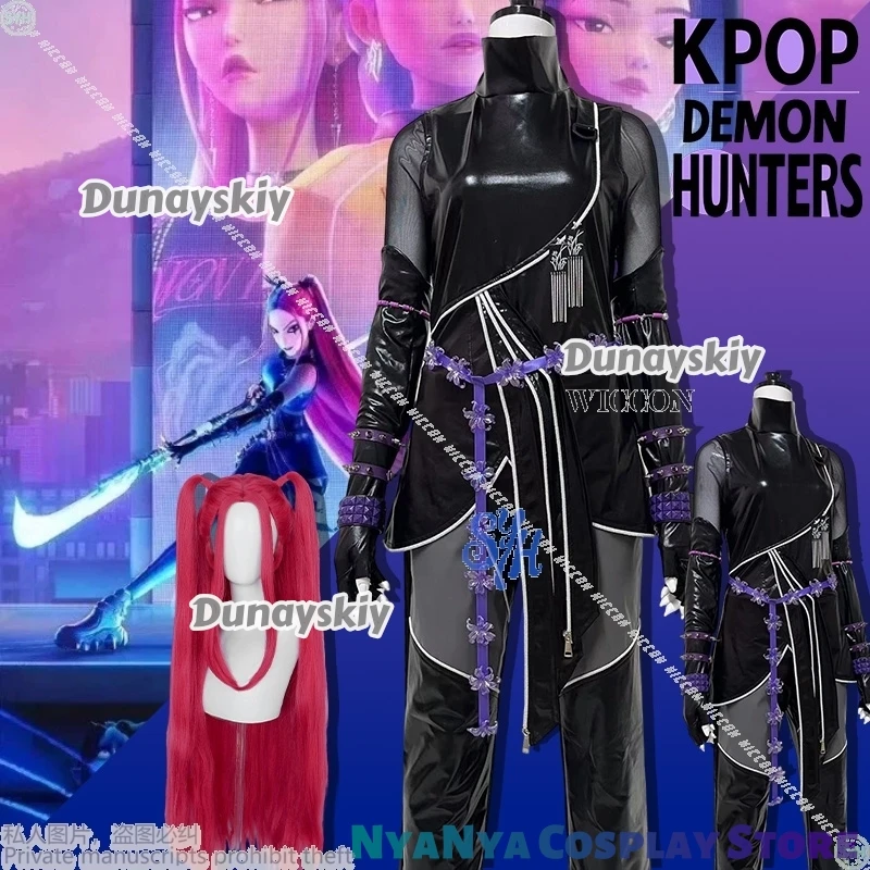 Anime kpop demônio cosplay mira huntrix novo rsipreto roxo plutônio macacão sexy jirai kei meninas goth ninja lingerie dia das bruxas