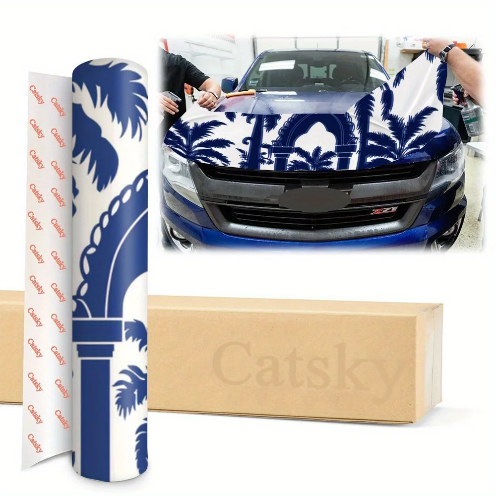 Exotic Style with Seaside Style, Palm Tree Arches, Vines Car Hood Wrap Color Vinyl Sticker Truck Graphic Bonnet Auto Accessories view 5