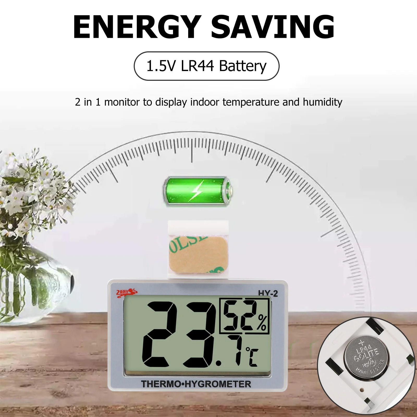 

Digital Thermometer Hygrometer 2 in 1 Indoor Temperature Humidity Monitor with Hook Adhesive for Office Bedroom Greenhouse High