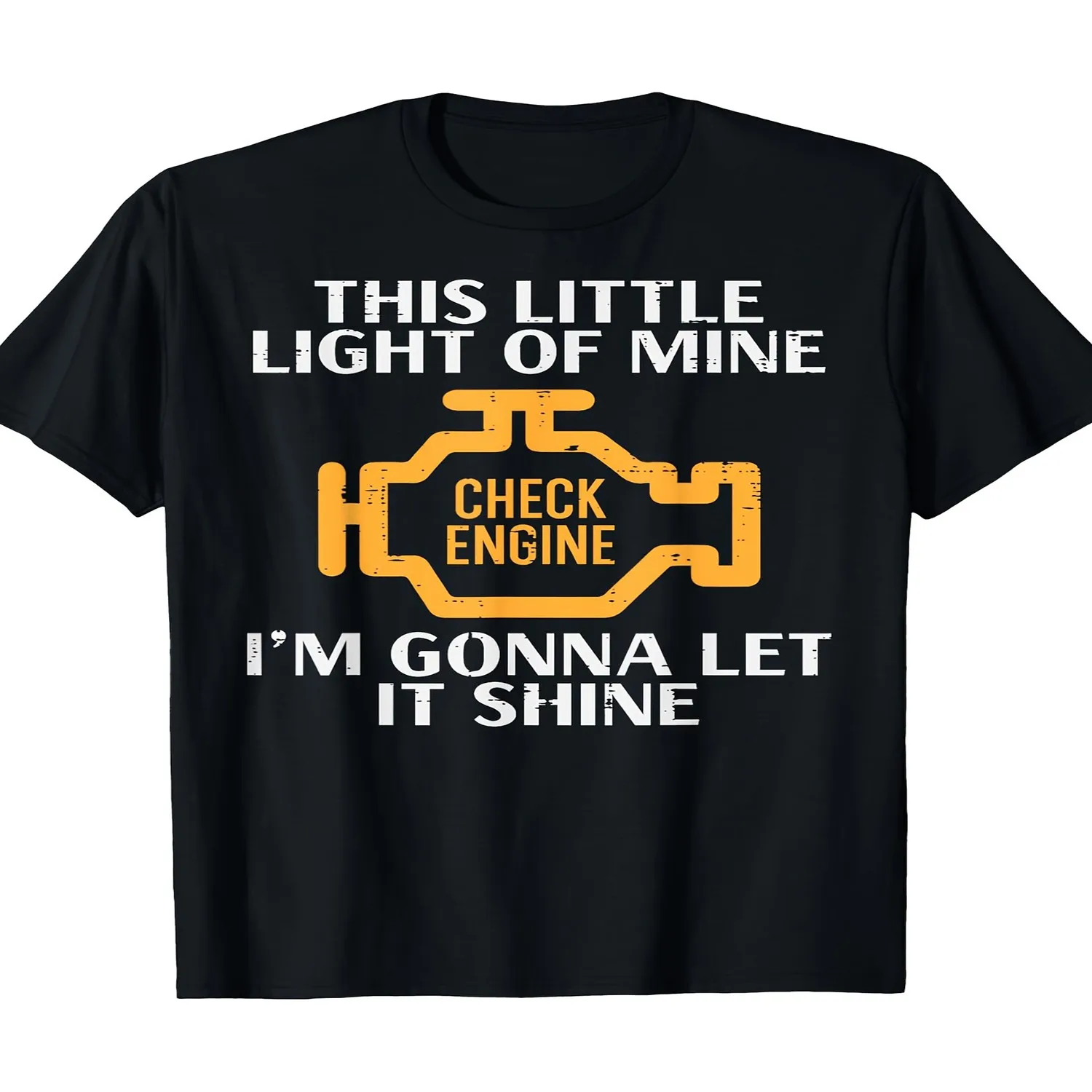 Check Engine Light Shines Funny Car Auto Mechanic Garage Men'S T-Shirt 180G Men Graphic Tee, Weekend Casual Top