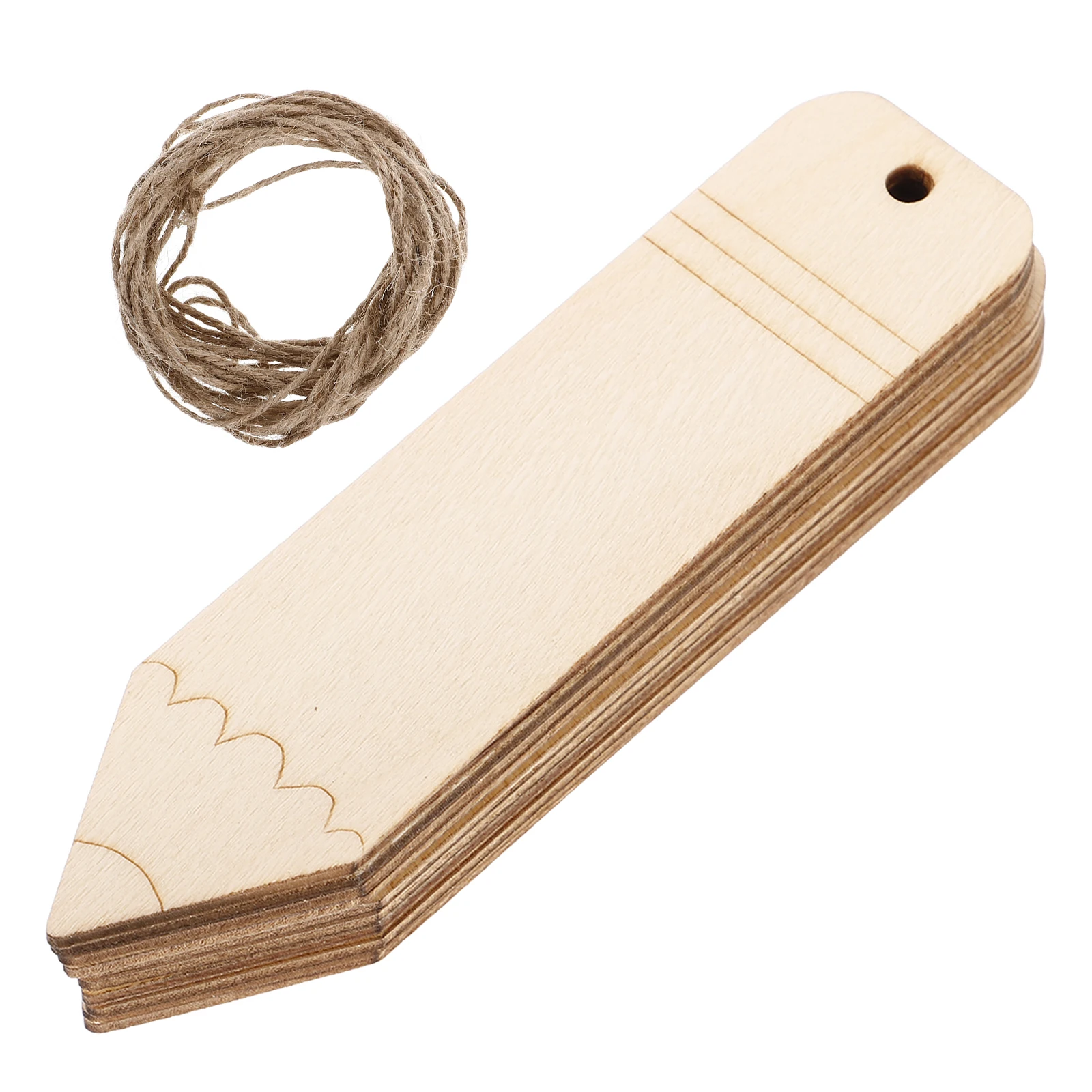 

10PCS Wooden Bookmarks Unfinished Blank Tags Hemp Rope Decor Craft Wood Shapes for Party Birthday Decoration
