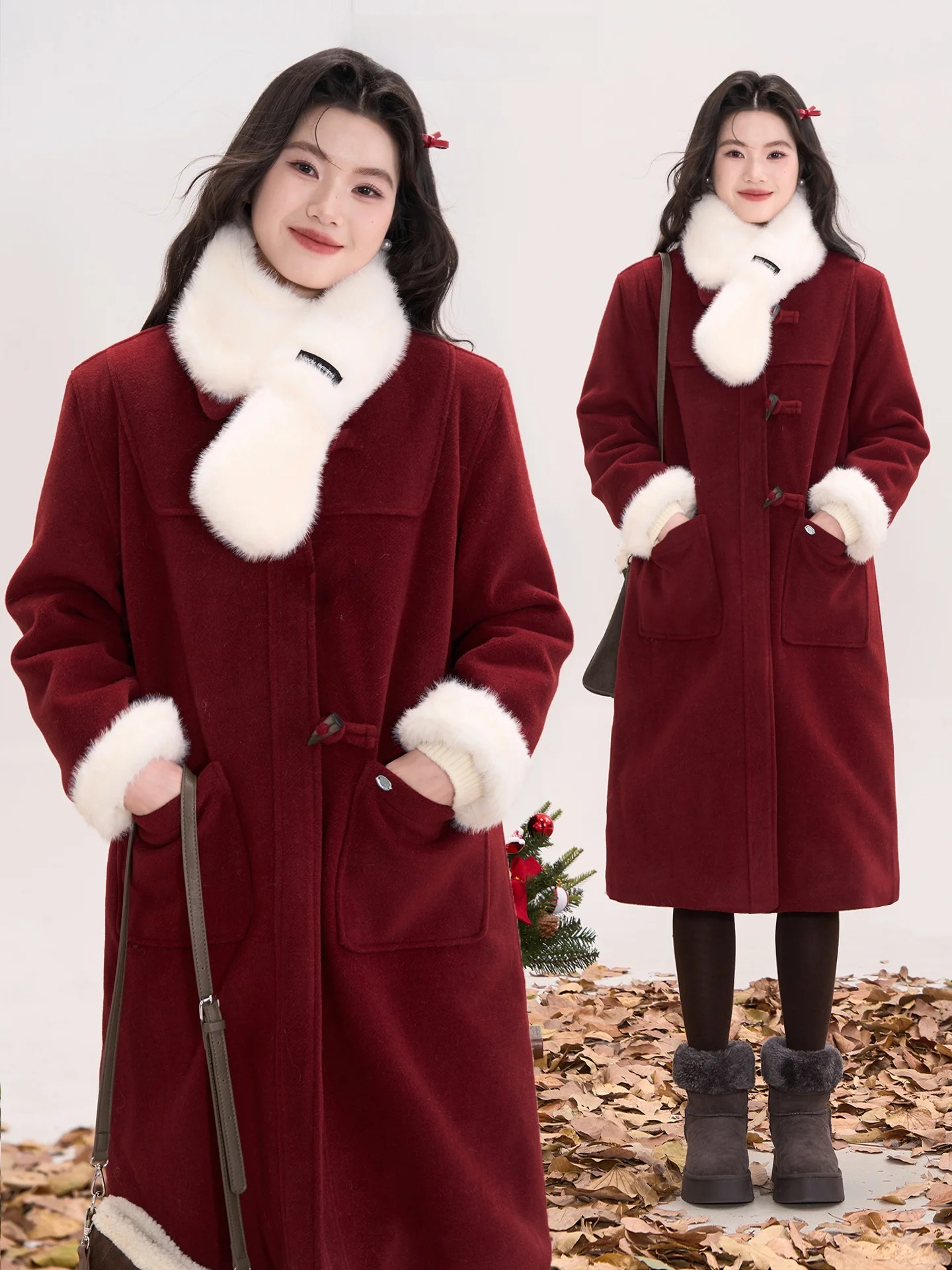 

Heme 8 Wool Thiened Winter Coat Princ Sle Long Sve Polyester Blend Women's Faion Outerwear for New Year Celebration