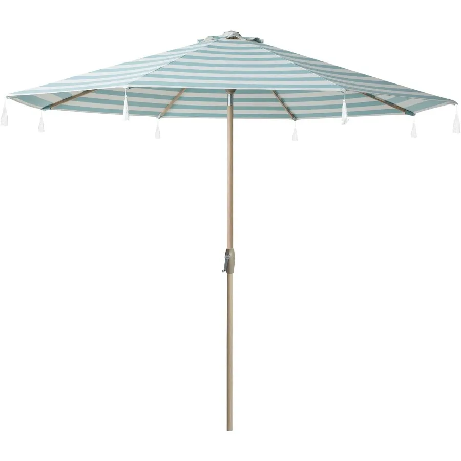 Striped Patio Umbrellas for Outdoor Table Use with Crank and Push Button Tilt Mechanism AutoTilt Feature 8 Steel Ribs Durable H