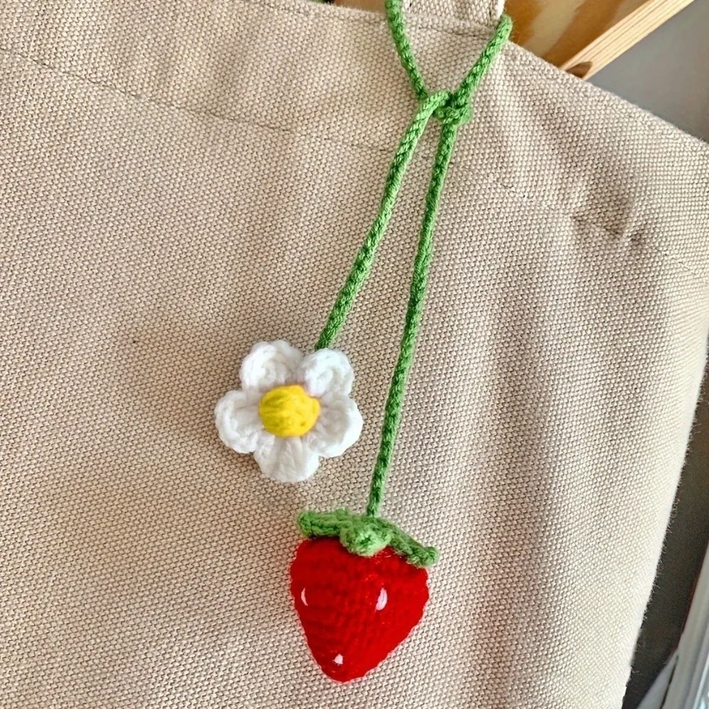 Wool Woven Crochet Curtain Tie Back Handmade Floral Design Crochet Pendant Strawberry/Sunflower Cute Rearview Mirror Pendant