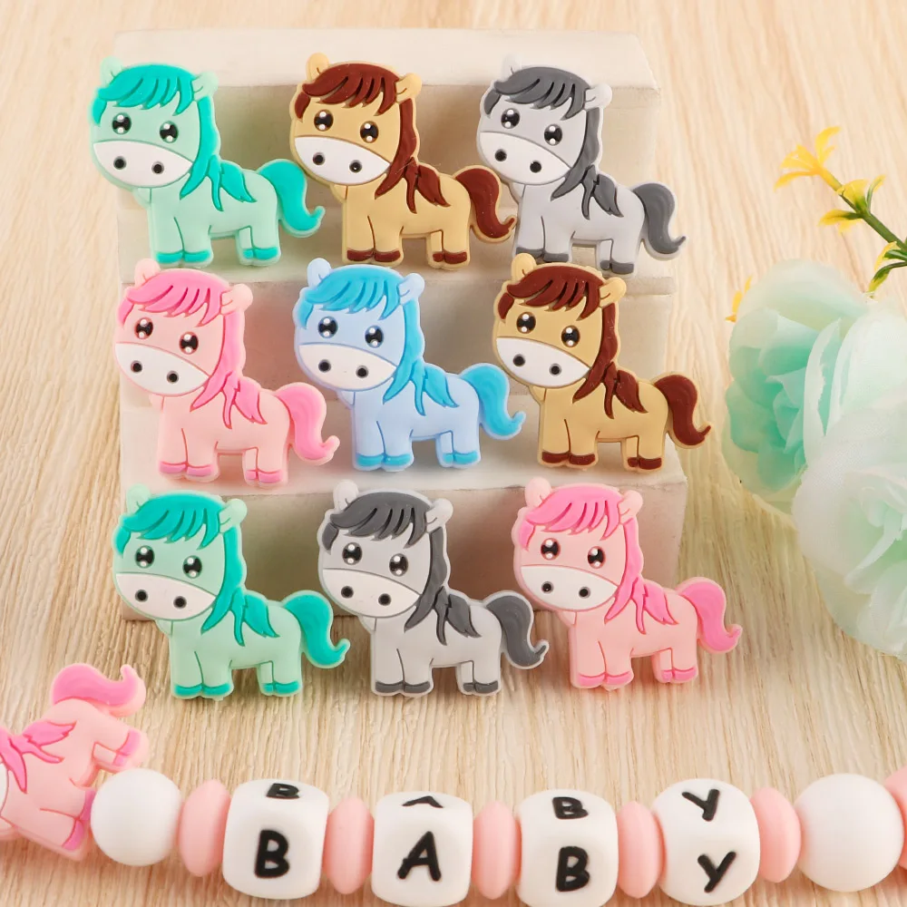 

5/10Pcs Horse Silicone Beads Cartoon Animal Molar Beads DIY Pacifier Chain Popular Jewelry Accessories Food Grade