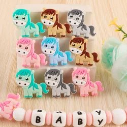 5/10Pcs Horse Silicone Beads Cartoon Animal Molar Beads DIY Pacifier Chain Popular Jewelry Accessories Food Grade