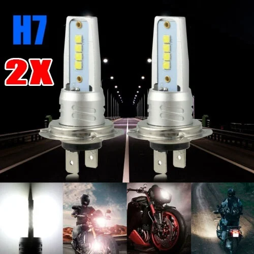 2pcs H7 Motorcycle LED Headlight Bulbs 6000K White Light Combined High And Low Beam Ultra-Bright Headlight Upgrade