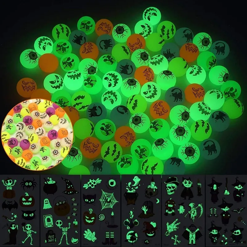 1Pcs Halloween Glow in The Dark Bouncing Balls Toy Kids Trick or Treat Gift Goodie Bag Filler Halloween Party Gag Toys