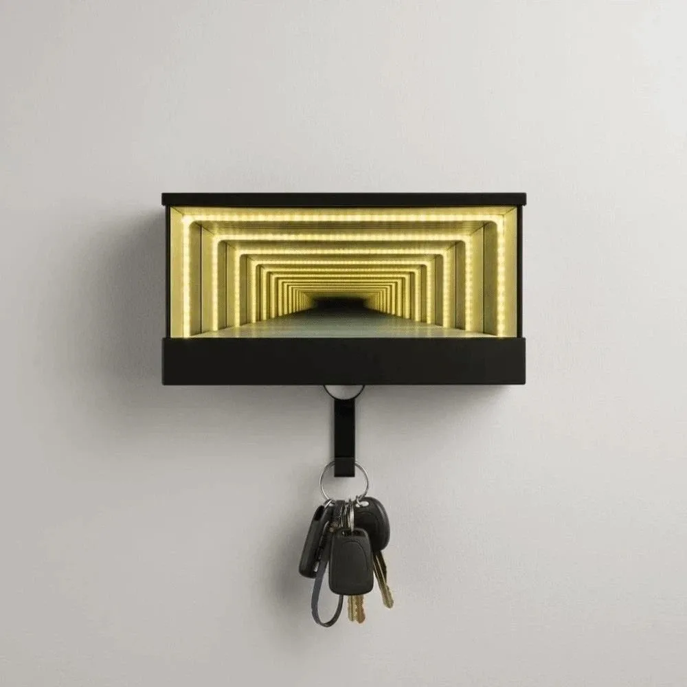 Creative Garage Key Holder Multifunctional with LED Light Wall Mount Key Storage Rack Mirrior Space-saving Car Key Hanger