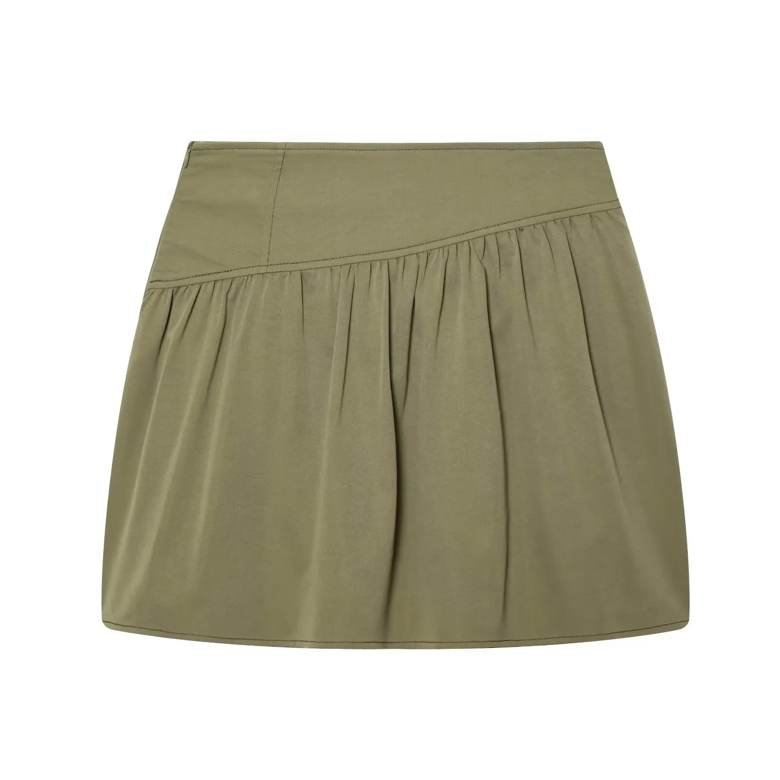 Women's Fashionable Fluffy Strap Olive Green Utility Mini Skirt With Pocket Soft Fabric Casual Skirt For Women Daily Wear 2I3R