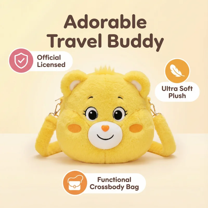 Care Bears Plush Sling Bag - Official Licensed, 5 Colors, Ultra-Soft & Adorable with Metal Strap, Perfect for Daily Outfits