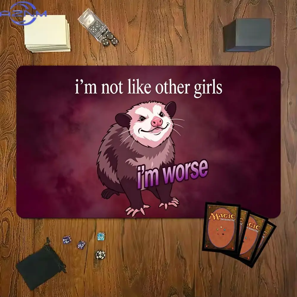 Funny Opossum Quote Playmat Gaming Mouse Pad Playmat TCG Office Desk Mat for Work Game PC Laptop Carpet MousePad