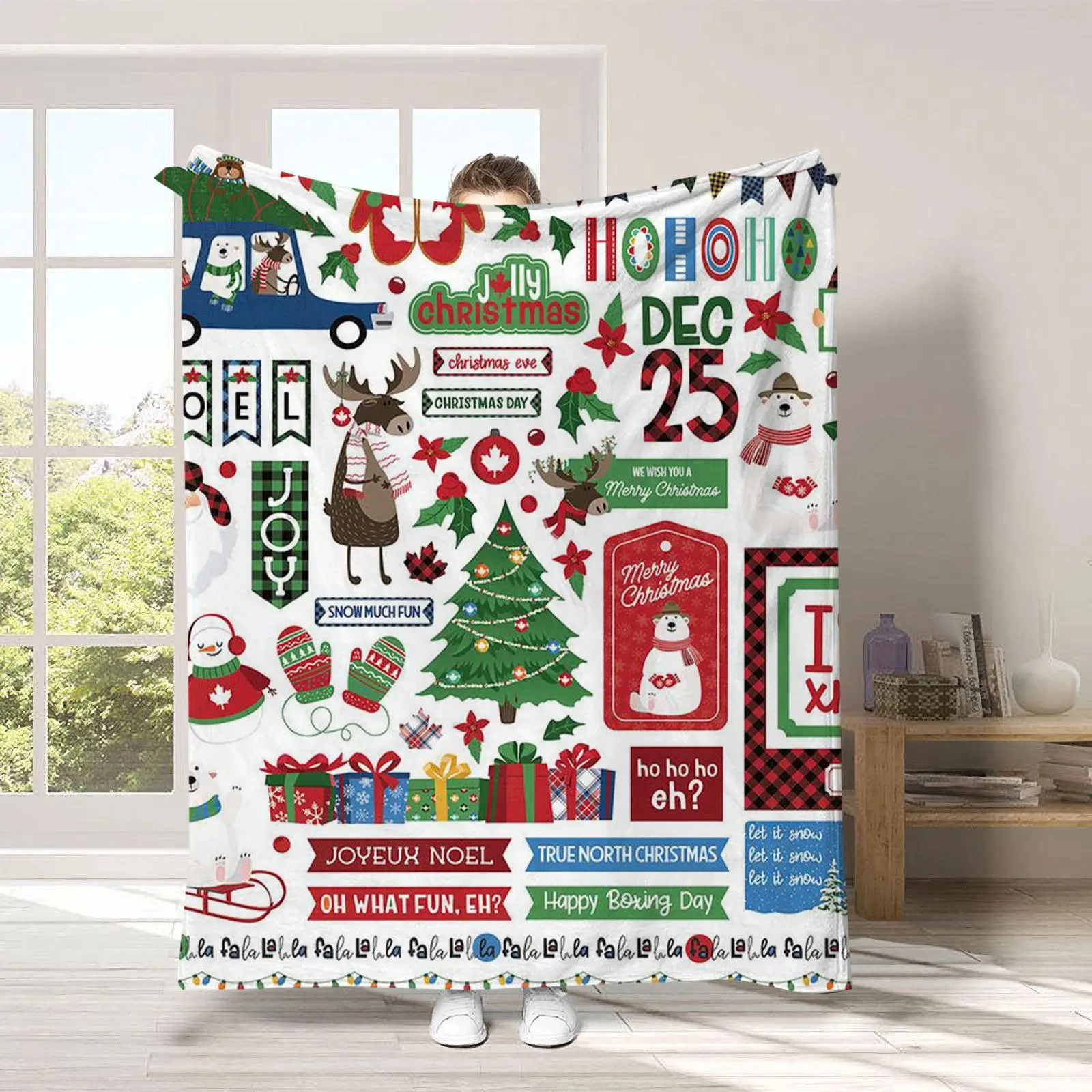 Christmas cartoon digital-printed polyester Bedroom velvet flannel cover blanket Fleece soft sofa cover blankets for beds