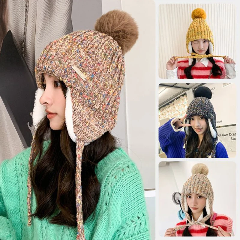 2024 Women Winter Warm Cycling Earmuffs Hat Cold-proof and Fashionable Knitted Hat Lei Feng Hat