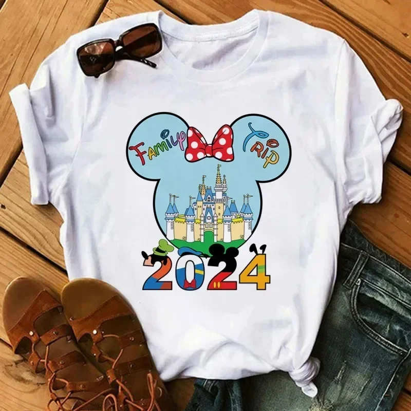 Disney Trip 2024 Fashion Kid Cotton T-Shirt Funny Mickey Minnie Tshirts Disneyland Vacation Baby Tees Tops Children Clothes