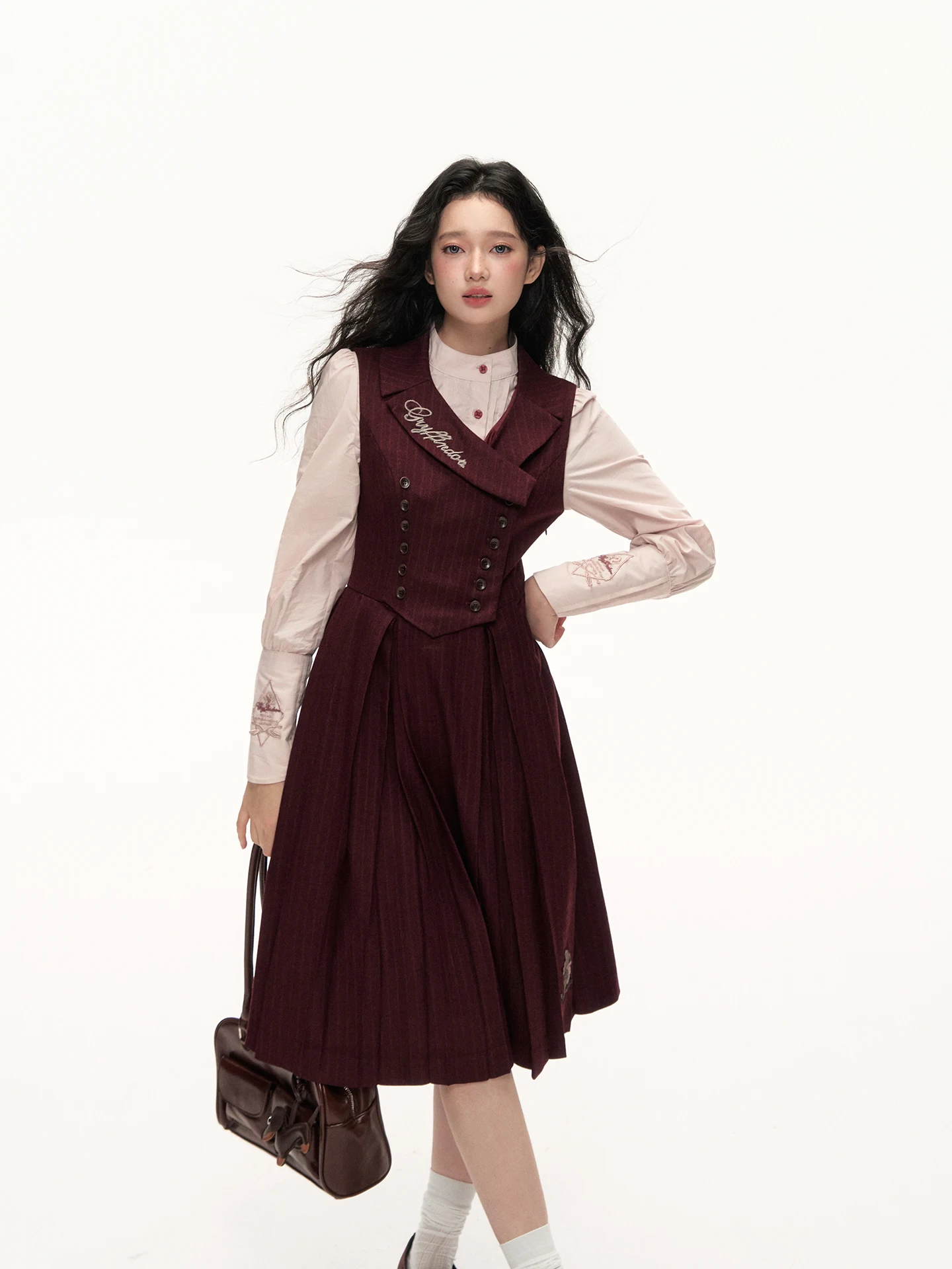 

Kyouko Collaborative Long Sve irt Женский универсальный утягивающий декор на пуговицах с высокой талией Dr Princ Sle