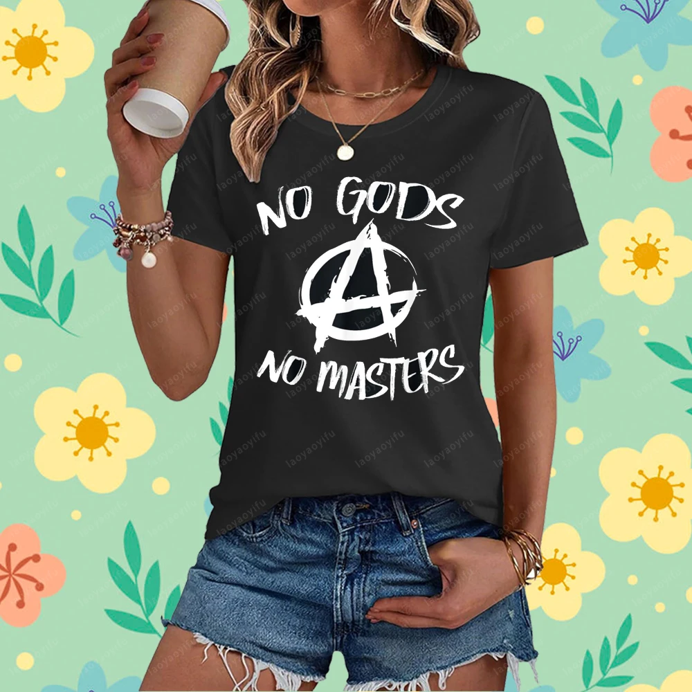 

Hot Sale No God No Masters Atheist Anti-Religion Agnostic Atheist T-Shirt Summer Casual Fashion Loose Harajuku Streetwear Tees