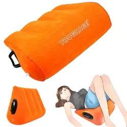 HotX Inflatable Love Pillow Triangle Orange Wedge Sex Aid Position Cushion Furniture Adult Game Flocking Sex Toys for Couples