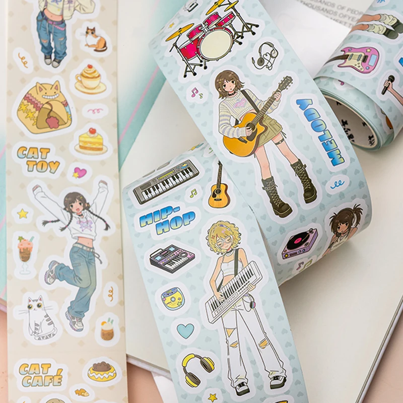 Mr.Paper 200cm Roll Energy Guide Series Die-Cut Tape, Cute Girl Theme Washi Tape for Journal Scrapbooking, Motivational Decor